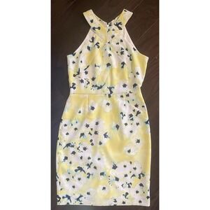 NWT Katherine Kelly Kennedy Halter Sheath Dress Size 6 Yellow Floral Zip Back